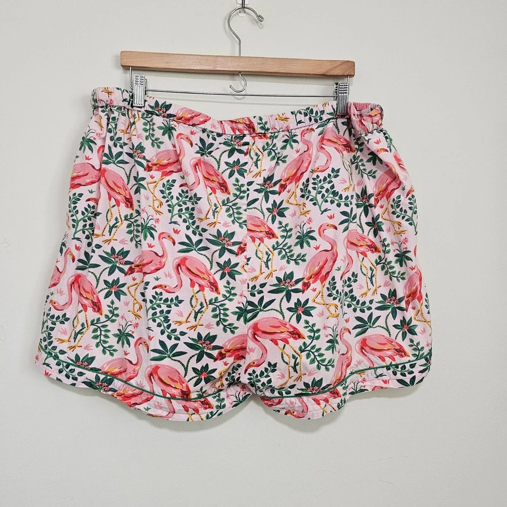 Printfresh Pajama Set 2X Pink Flamingo Organic Cotton Short Sleeve Shorts NWOT
